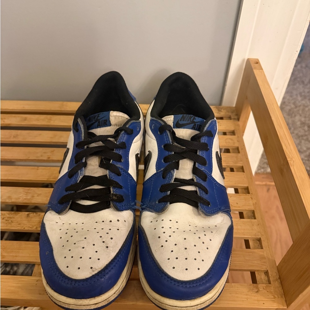 Nike Kids White and Blue “Game Royal” Low-Top Sneakers with Black Laces